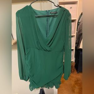 Double Crazy Surplice Neck Ruched Wrap Ruffle Layered Hem Dress